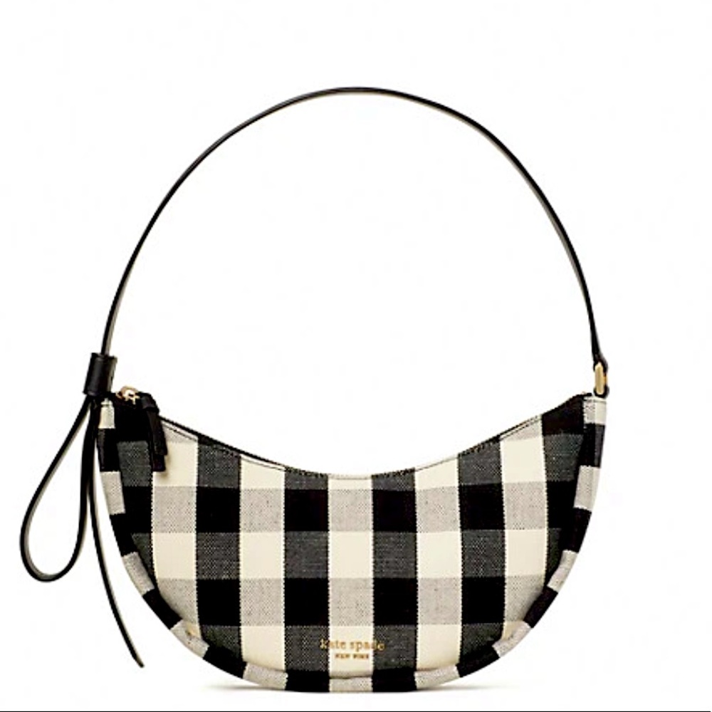 BNWT Kate Spade Smile Gingham Small Shoulder Bag, Black and White, 2022 with tag
